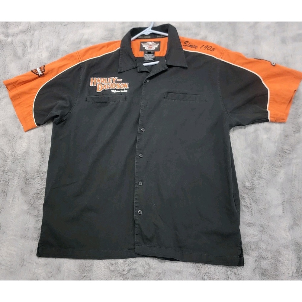 Harley-Davidson Motorcycles Shirt Mens XL Mechanic Bowling Short Button Up 2000s